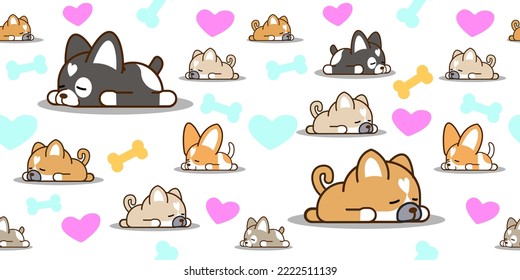 Seamless Pattern of Cartoon Dog Design on Pastel white Background
