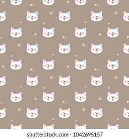 Seamless Pattern of Cartoon Dog Face Design on Brown Background