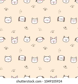 Seamless Pattern with Cartoon Dog Face and Paw