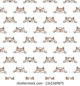 Seamless Pattern of Cartoon Dog Face Design on White Background