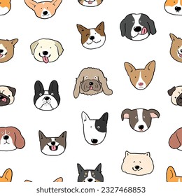 Seamless Pattern with Cartoon Dog Face Design on White Background