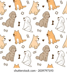Seamless Pattern with Cartoon Dog Illustration Design on White Background