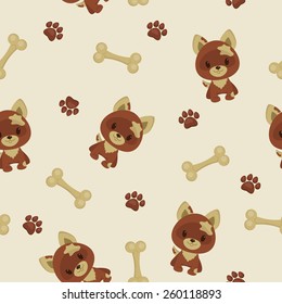 Seamless pattern. Cartoon dog, paw trace and bone