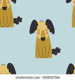 Patrón sin foco con perros de dibujos animados. vector colorido para los niños. Animales. dibujo a mano, de estilo plano. diseño de bebé para tela, impresión, textil, envoltura