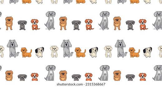 Seamless pattern with cartoon dogs. Flat vector illustration.