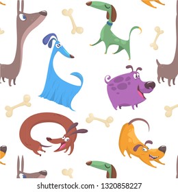 Seamless pattern with  cartoon dogs isolated on white background. Vector design illustration for wrapping paper or wallpaper texture