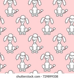 Seamless pattern with cartoon dogs on the pink background. Vector illustration.