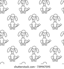 Seamless pattern with cartoon dogs on the white background. Vector illustration.