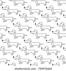 Seamless pattern with cartoon dogs on the white background. Vector illustration.