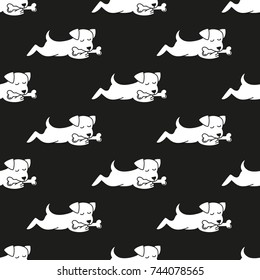 Seamless pattern with cartoon dogs on the black background. Vector illustration.