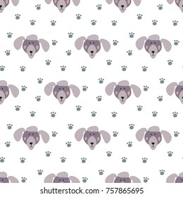 Seamless pattern with cartoon dogs on the white background. Vector illustration.
