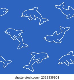 Seamless pattern with cartoon dolphin. Vector illustration in cartoon style for abc book, poster, postcard.