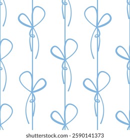 Seamless pattern with cartoon doodle bow knots, gift ribbons. Trendy hair braiding accessory. Hand drawn vector illustration. Minimalist tattoo sketch, coquette core.