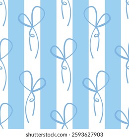 Seamless pattern with cartoon doodle bow knots, gift ribbons. Trendy hair braiding accessory. Hand drawn vector illustration. Minimalist tattoo sketch, coquette core.