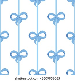 Seamless pattern with cartoon doodle bow knots, gift ribbons. Trendy hair braiding accessory. Hand drawn vector illustration. Minimalist tattoo sketch, coquette core.
