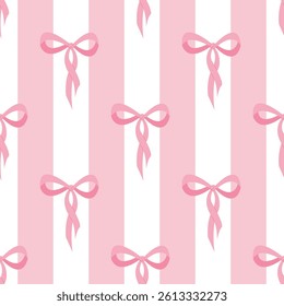 Seamless pattern with cartoon doodle bow knots, gift ribbons. Trendy hair braiding accessory. Hand drawn vector illustration. Minimalist tattoo sketch, coquette core.