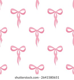Seamless pattern with cartoon doodle bow knots, gift ribbons. Trendy hair braiding accessory. Hand drawn vector illustration. Minimalist tattoo sketch, coquette core.