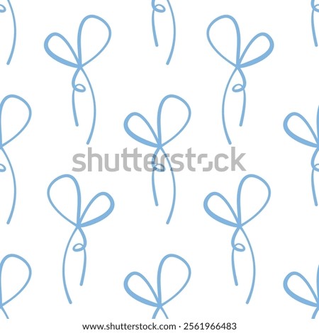 Seamless pattern with cartoon doodle bow knots, gift ribbons. Trendy hair braiding accessory. Hand drawn vector illustration. Minimalist tattoo sketch, coquette core.