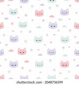 Seamless pattern cartoon doodle with cute kitten cat head