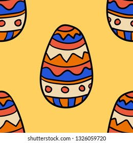 Seamless pattern with cartoon, doodle Easter egg with ornament. Vector illustration.