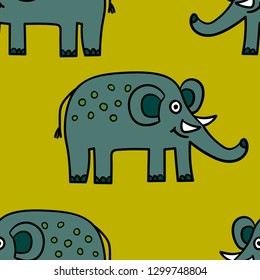 Seamless pattern with cartoon doodle elephant. Wrapping paper, textile, fabric. Vector illustration. 