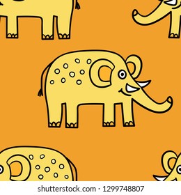 Seamless pattern with cartoon doodle elephant. Wrapping paper, textile, fabric. Vector illustration. 