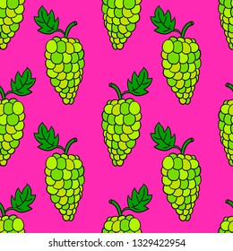 Seamless pattern with cartoon doodle linear grapes. Fruit background. Vector illustration. 