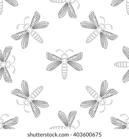 Seamless pattern with cartoon dragonfly.Wallpaper, wrapper, fabric, textile, cover.