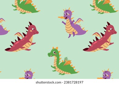 seamless pattern of cartoon dragons for fabric