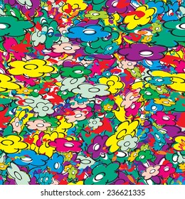 Seamless pattern of cartoon drawn from colorful flowers