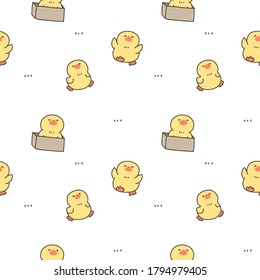 Seamless Pattern with Cartoon Duck Design on White Background