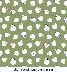 Seamless Pattern with Cartoon Duck Design on Green Background