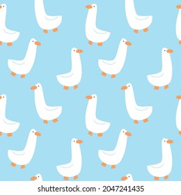 Seamless Pattern with Cartoon Duck Design on Blue Background