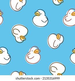 Seamless Pattern with Cartoon Duck Design on Blue Background