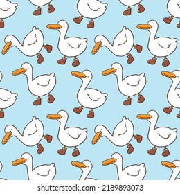 Seamless Pattern with Cartoon Duck Design on Light Blue Background