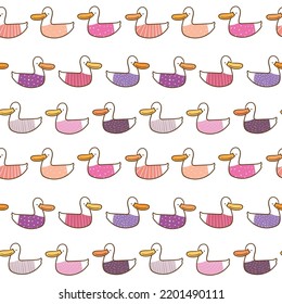Seamless Pattern with Cartoon Duck Design on White Background