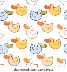 Seamless Pattern with Cartoon Duck Design on White Background