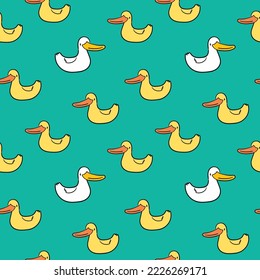 Patrón sin problemas con diseño de pato de caricatura en fondo verde