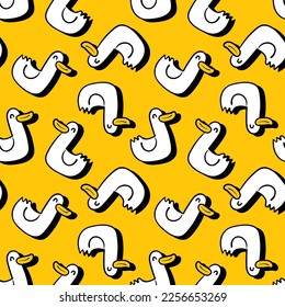 Seamless Pattern with Cartoon Duck Design on Yellow Background