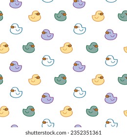 Seamless Pattern with Cartoon Duck Design on White Background
