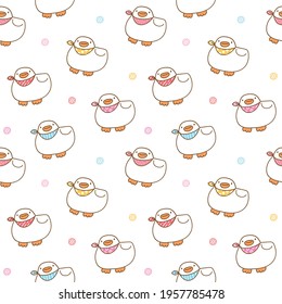 Seamless Pattern of Cartoon Duck Illustration Design on White Background