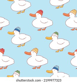 Nahtloses Muster mit Cartoon Duck Illustration Design auf hellblauem Hintergrund