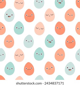 Seamless pattern with cartoon Easter egg characters. Happy Easter. Vector illustration in flat style