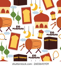 seamless pattern cartoon eid fitr mubarak celebration stuff. eid stuff pattern for wallpaper, gift wrap paper