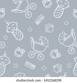 Seamless pattern with cartoon elements. Vector pattern. Baby design elements.  