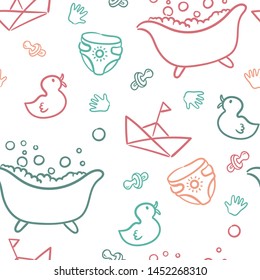 Seamless pattern with cartoon elements. Vector pattern. Baby design elements.  