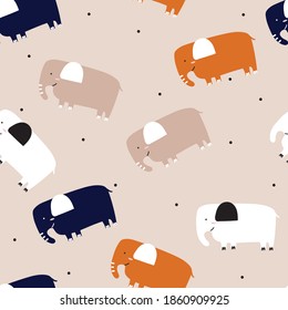 Patrón sin foco con elefante de dibujos animados. para impresión de tela, textil, papel de envoltura de regalo. vector colorido para los niños, de estilo plano