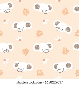 Diseño de color beige en diseño de flores y hojas sin rostros de elefante de caricatura