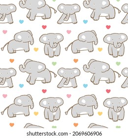 Patrón sin problemas de elefante de caricatura y diseño del corazón en fondo blanco
