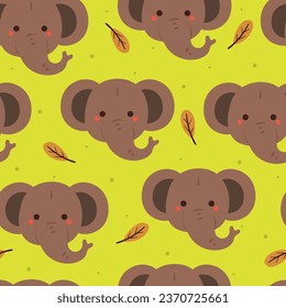 elefante de dibujos animados sin fisuras y hojas. ilustración de papel tapiz para regalo